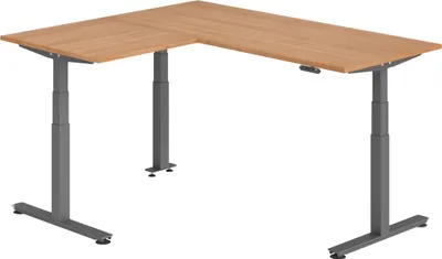 Produktbild von bümö Eckschreibtisch elektrisch höhenverstellbar L-Form - Gestell: Graphit, Nachbildung: Nussbaum, Größe: Eckschreibtisch 180 x 160 cm