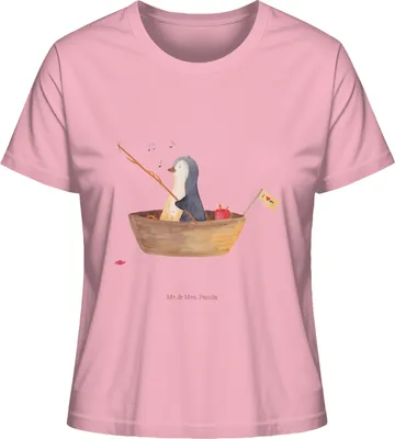 Produktbild von Mr. & Mrs. Panda damen shirt Pinguin Angelboot Größe L - Baumwolle Pink - Geschenk, T-Shirt, Angeln, Boot, Oberteil, Basic, Trennung, Scheidung, Optimistisch, Kurzarm