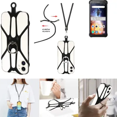 Produktbild von K-S-Trade 3in1 Handykette Handyband Handykordel Halsband Smartphone-Ring Handy-Ring kompatibel mit Blackview BV6600E Fingerhalterung Handyring