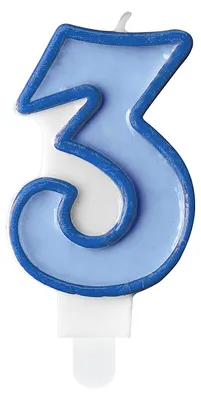 Zahl 3 Kerze, Blau, 7 cm, Geburtstagskerze aus Wachs