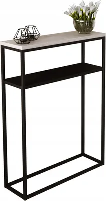 Zdjęcie produktu dla Konsola metalowa toaletka stolik półka stojąca loft czarny sonoma 60x20h80