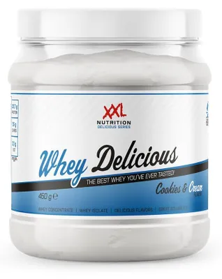Produktbild von Whey Protein Pulver Eiweißpulver | XXL Nutrition Whey Delicious Cookies & Cream 450 g | Shake aus Isolat & Konzentrat für Muskelaufbau & Fitness