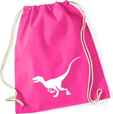 Produktbild von Huuraa Turnbeutel Velociraptor Dinosaurier 12 Liter Fuchsia Baumwolle Rucksack Geschenkidee