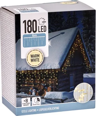 Produktbild von LED-Lichtervorhang warmweiß, 180 LEDs, transparentes Kabel, Innen/Außen, 9m