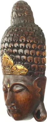 Produktbild von Buddha Deko Maske hängend Holz Gesicht Wall Art Wandmaske Wanddeko Braun 60 cm