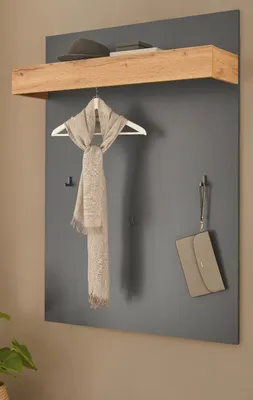 Produktbild von Garderobenpaneel "Center" in grau matt und Wotan Eiche Wandgarderobe 100 x 135 cm