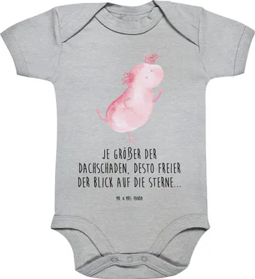 Produktbild von Mr. & Mrs. Panda Babybody Axolotl Tanzen 12. - 18. Monat - Heather Grey - Geschenk, babykleidung body, Strampler Baby, overall, Babystrampler, Springen, Sterne