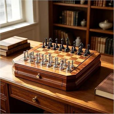Imagen del producto de Juego de ajedrez de madera hecho a mano con piezas de metal