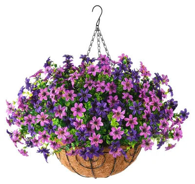 Produktbild von Künstlicher Hängeblumenkorb, UV-beständig, bunte Eukalyptus-Kunstblumen im Korb für den Außenbereich, ideal für Veranda, Terrasse, Balkon und als Dekoration.