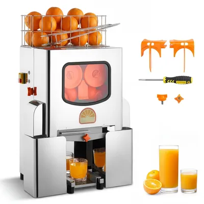 Produktbild von Gewerbliche Orangenpresse Zitruspresse - Elektrische Saftpresse - 120 W Edelstahl - Bis 20 Orangen/Min - Für Zitrusfrüchte & Granatäpfel - 2 Schalen-Auffangbehälter