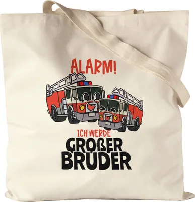 Produktbild von Ich Werde Großer Bruder Jutebeutel Stoffbeutel Canvas Ankündigung Schwangerschaft Feuerwehr-Auto Alarm Babynews