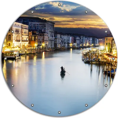 Produktbild von Wallario rundes Outdoor-Poster für Garten oder Balkon, Motiv Canal Grande in Venedig am Abend mit untergehender Sonne, 90 cm Durchmesser
