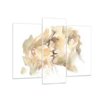 Produktbild von Bilder auf glas - 3 Teile - Kuss Paar Liebe - 130x100cm - Glasbilder - Wandbilder - Bilder - zum Aufhängen bereit - Wanddekoration aus Glas - Glas Bilder - Wandbild auf Glas - GCB130x100-5005