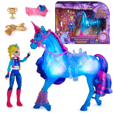 Produktbild von Unicorn Academy - Train and Glow River mit Isabel Set, ca 12 cm Originalfiguren zur Netflix Serie, mit Leuchtfunktion und Trainingszubehörteilen, Mini-Puppe, Weiblich, 4 Jahr(e), Junge/Mädchen, 203 mm, 510 g