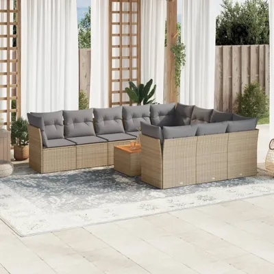 Produktbild von Design 11-tlg. Garten-Sofagarnitur mit Kissen Beige Poly Rattan, Gartenmöbel-Sets 2024 Neu