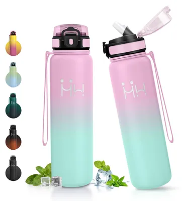 Productafbeelding van JAPORIA drinkfles met rietje, 1 liter, roestvrijstalen drinkfles, thermosfles voor koude dranken