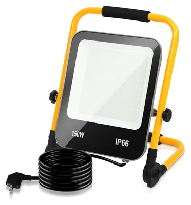 Zdjęcie produktu dla Zestaw 5 reflektorów LED do zastosowań budowlanych, moc 150 W, strumień świetlny 12000 lm, klasa szczelności IP66, lampa robocza z 3-metrowym kablem, przeznaczona do użytku w budownictwie, przemyśle i na zewnątrz