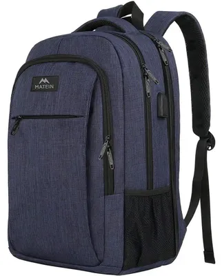 Productafbeelding van Rugzak voor heren, met laptopvak, USB-aansluiting, waterdicht, geschikt voor laptops tot 17,3 inch, blauw