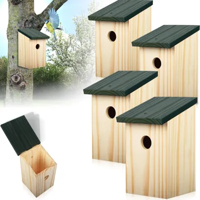 Produktbild von 4er Set Nistkasten Nisthöhle aus Massiv Holz für kleine Vögel Meisen Vogelhaus