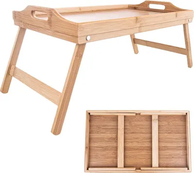 Produktbild von Orion Betttisch | Laptoptisch | Frühstückstisch | Serviertablett aus Bambusholz mit klappbaren Stehbeinen multifunktional