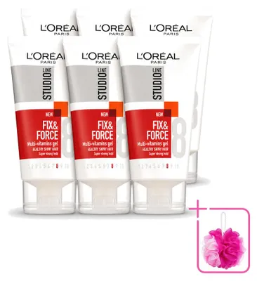Image de 6 x Gel fixant "Fix & Force" de la gamme Studio Line d'Oréal Paris, format super puissant, 150 ml - Lot de 6