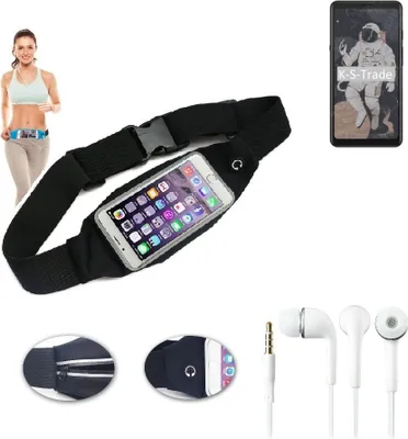 Produktbild von K-S-Trade Bauchtasche Gürteltasche kompatibel mit HiSense A5C schwarz + Kopfhörer. Sport Running Jogging Fitness Laufen Umhängetasche Exercise