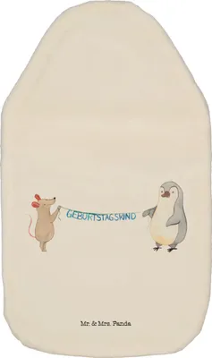 Produktbild von Mr. & Mrs. Panda Wärmekissen Maus Pinguin Geburtstag - Weiß - Geschenk, Bettflasche, wärmflasche gummi, Geburtstagsgeschenk, mit Bezug, Happy Birthday, wärmebeutel