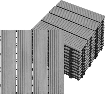 Produktbild von LZQ 99 Stück 30x30cm WPC Fliese, 9qm Balkonfliesen Klickfliese Garten Terrassenfliesen Balkon, Grau