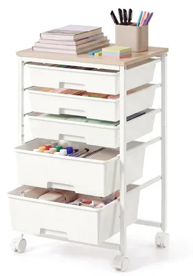 Obrázek produktu pro VASAGLE vozík s zásuvkami, 5 úrovní, rozměry 39,5 x 28,5 x 63 cm