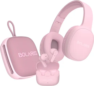 Image de Bolaris, pack audio 3 en 1 Casque stéréo Malaga / Haut-parleur Bluetooth / Casque Valencia, rose