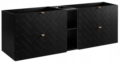 Zdjęcie produktu dla Szafka Łazienkowa Wisząca Pod Umywalkę 180X46 Cm Rensan Czarna Z Regałem