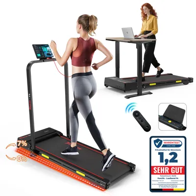 Produktbild von Laufband für Zuhause mit Steigung, Walking Pad klappbar, Schreibtisch Laufpad,starker leiser Motor, Dual-Steuerung,kompakt mit Dämpfung,FUNLIFE F4 rot