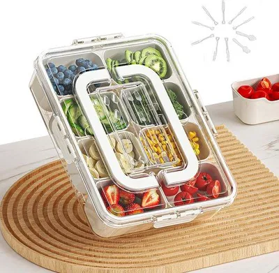 Image de Boîte à goûter multifonction en PP - 8 compartiments - Adaptée à un usage alimentaire