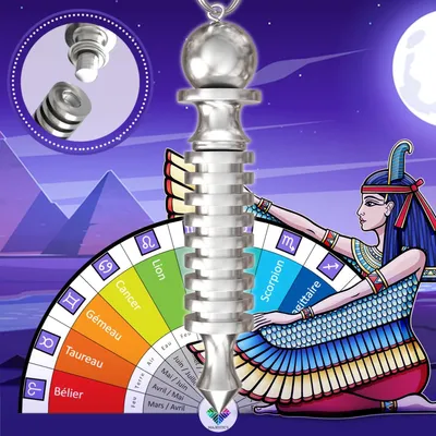 Productafbeelding van Egyptische radiestherapie slinger Isis waarzeggen - E-book met 75 professionele wijzerplaten - Pendel groot (9 ringen)