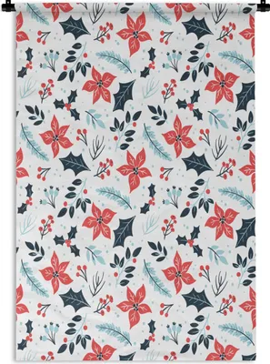 Produktbild von MuchoWow® Wandteppich Wandbehang Winter - Blumen - Weihnachten - Muster 120x180 cm Tapisserie Dekoration Wandtuch - Schlafzimmer - Dekorationen für das Haus