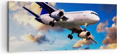 Produktbild von Bild auf Leinwand - Leinwandbild - Flugzeug Flug Reise Fahrzeug - 100x40cm - Wand Bild - Wanddeko - Leinwanddruck - Bilder - Kunstdruck - Wanddekoration - Leinwand bilder - Wandkunst - AB100x40-2445