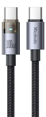 Obrázek produktu pro Mcdodo Kabel USB-C, rychlé nabíjení, USB typu C, 5A, 100W, 1 metr, LED, černý
