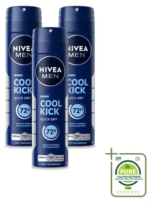 Image de 3 x Déodorant spray NIVEA MEN Cool Kick, 150 ml - Pack économique - 3 pièces