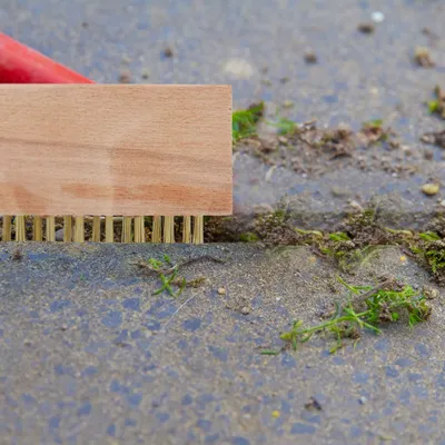 Produktbild von Relaxdays Fugenbürste 2er Set, Stahlborsten, Ersatzbürsten, Garten Reinigungsbürsten für Moos & Unkraut, natur/messing