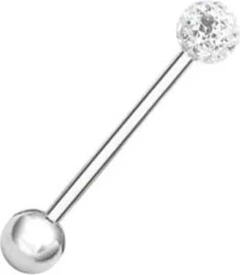 Produktbild von Karisma Edelstahl Zungenpiercing Hantel Piercing Mit Kristall Elements Kugel 5mm und Epoxydharz Schicht- Weiss - 14.0 Millimeter
