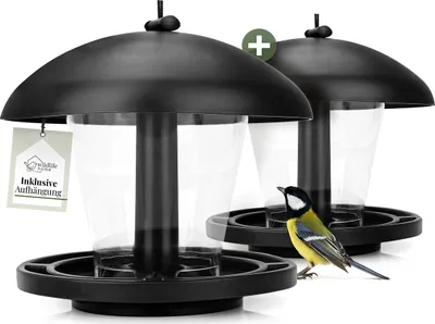 Produktbild von WILDLIFE HOME Vogelfutterspender zum Aufhängen Schwarz 2 Stück I Vogel-Futterstation für Wildvögel Vogelfutterhaus für Vogelfutter