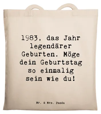 Produktbild von Mr. & Mrs. Panda Tote Bag Spruch 1983 Geburtstag - Transparent - Geschenk, geboren, positiv, dokumententasche, Glückwunsch, Geburtstagsjahr, Schultasche, Tasche, Alter