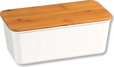 Produktbild von Kesper Brotbox aus Melamin mit Bambusdeckel als Schneidebrett, weiß, 36 x 20 x 14 cm, spülmaschinengeeignet