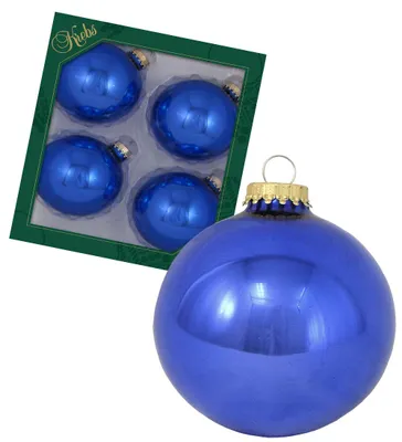 Produktbild von Krebs Glas Lauscha Uni Kugeln Königsblau - Einfarbige Kugeln zum Anhängen - 4 Stück - 8cm - 03480
