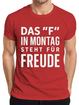 Productafbeelding van "Fijn maandag!" - Grappig spreekwoord, kantoorkleding, cadeau voor collega's, heren T-shirt, rood, maat L