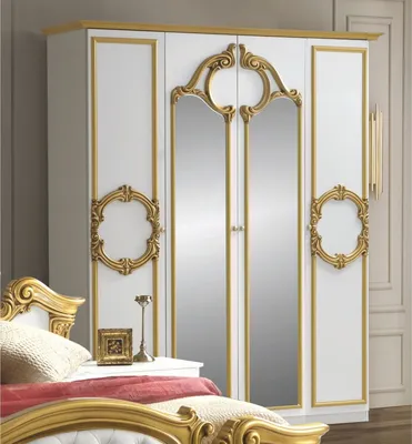 Produktbild von Casa Padrino Luxus Barock Schlafzimmer Schrank Weiß / Gold 177 cm - Barock Schlafzimmer Möbel