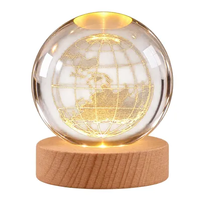 Produktbild von 3D Kristallkugel Nachtlicht Holzsockel Kugellampe Glaskugel mit LED Kristallkugel Lampe Warmes Licht Weihnachtsdeko
