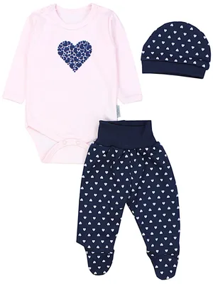 Immagine prodotto di Set di abbigliamento TupTam per neonati (maschietti e femminucce): body a maniche lunghe, pantaloni e berretto con stampa e frase, 3 pezzi, colore: cuori rosa e grigio scuro, taglia: 56