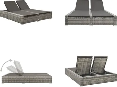 Produktbild von vidaXL Doppel Sonnenliege Poly Rattan Grau - Sonnenliege - Sonnenliegen - Poly Rattan Sonnenliege - Poly Rattan Sonnenliegen