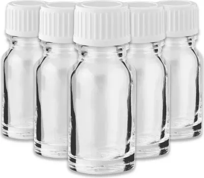 Produktbild von 5x Glasflasche klar 10 ml mit weißem Schraubverschluss Nachfüllbar
